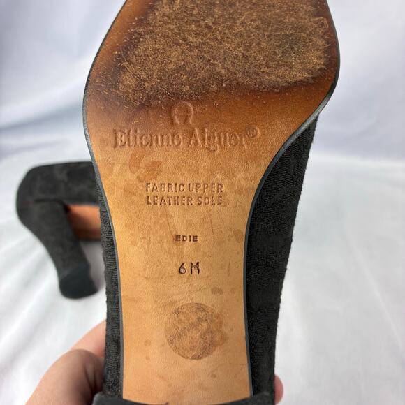 Etienne Aigner All Lace Block Heel Pumps Made in Spain Women's 6 Square Peep Toe - Picture 10 of 13